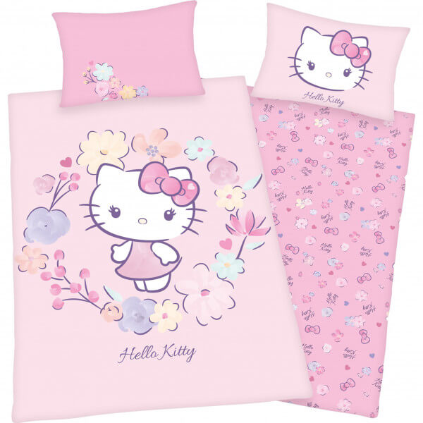 Bettwäsche Hello Kitty mit Blumen